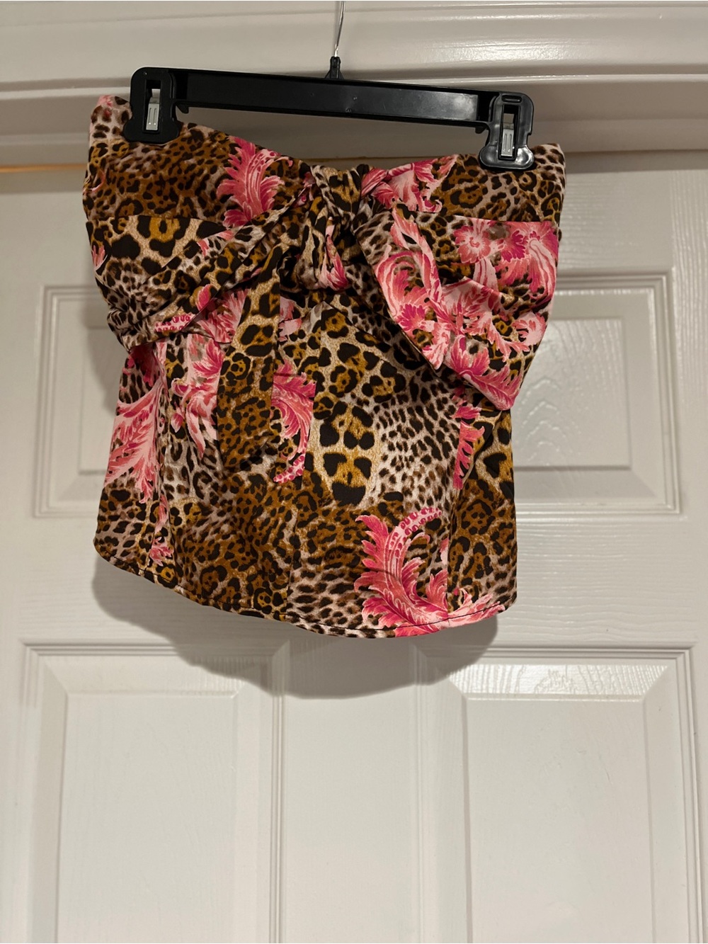 New York & Company Leopard Print Mini Skirt with Pink Floral Twist